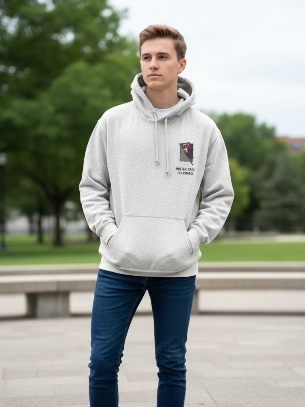 Gildan Men's Heavy Blend Light Gray Hoodie Sweatshirt with Graphics Size M